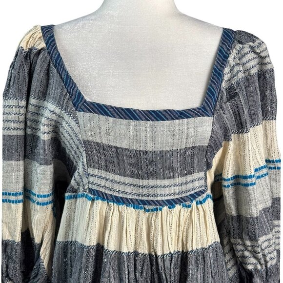 Free People Dress NWT $148 All Lined Up Stripe Blue Gray Tiered Ruffle Hem Sz S - Picture 5 of 13